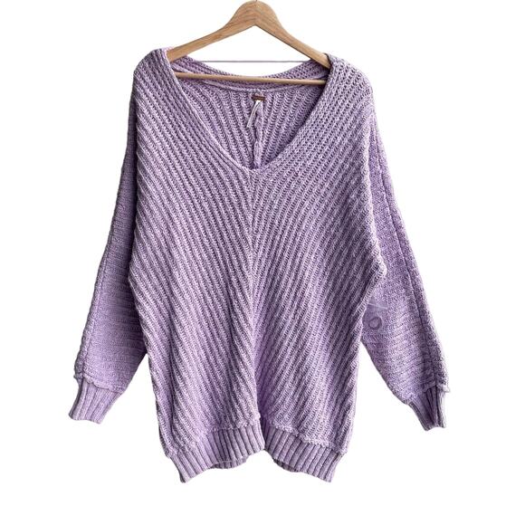 Free People Oversized Sweater Sunset V Neck Ribbed Pullover Lavender Purple Sz S - Picture 4 of 13